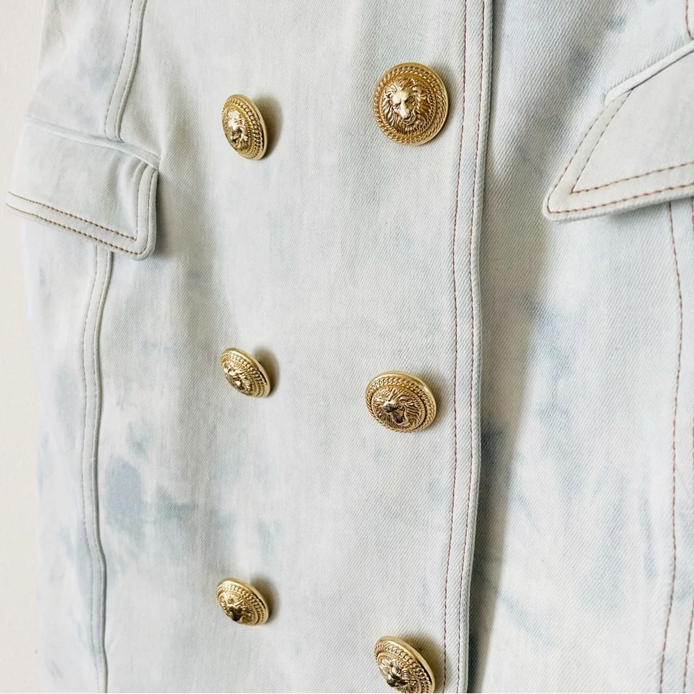 Balmain Paris EU SIZE 42 denim tiedye button mini skirt